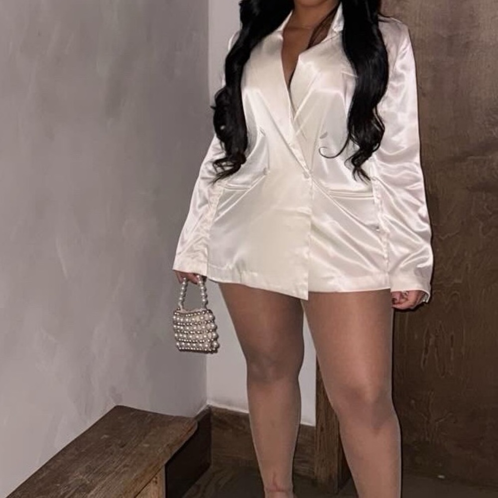 Elegant Cream Satin Blazer Dress